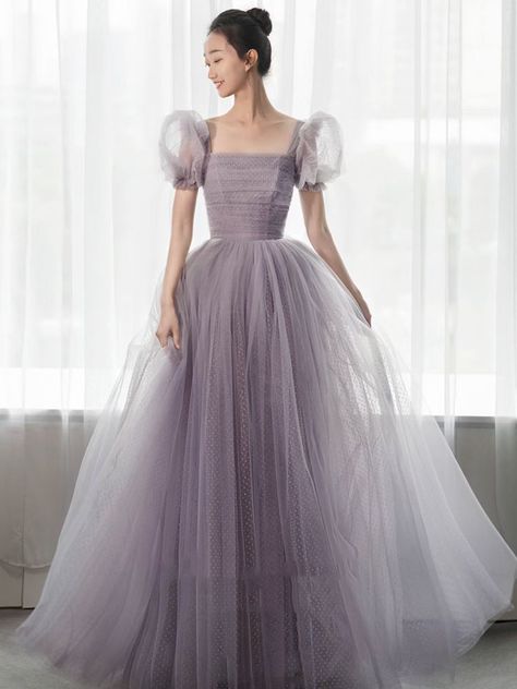 A Line Evening Gown, Prom Dress A Line, High Low Evening Dresses, Tulle Long Prom Dress, Purple Tulle, Xxxl Dress, Tulle Balls, High Low Prom Dresses, A Line Evening Dress