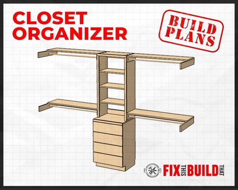 [CommissionsEarned] 'Tired Of Those Horrible Wire Closet Shelves? This Diy Closet Organizer Is The Perfect Way To Gain Extra Storage From Your Closet. It Has A Built-In Center Dresser With Four Drawers And A Hutch With Adjustable Shelves. Hanging Storage And More Shelves Are Added To The Left And Right And Can Be Configured For Short Or Long Hanging Spaces. The Closet Organizer Stands 84' Tall With The Center Portion 25-14' Wide And 19-3/4' Deep. The Hanging Spaces #plywoodclosetorganizer Wire Closet Shelves, Diy Closet Organizer, Closet Organizer Plans, Organiser Son Dressing, Closet Storage Systems, Closet Planning, Closet Rods, Closet Organization Diy, Hanging Closet