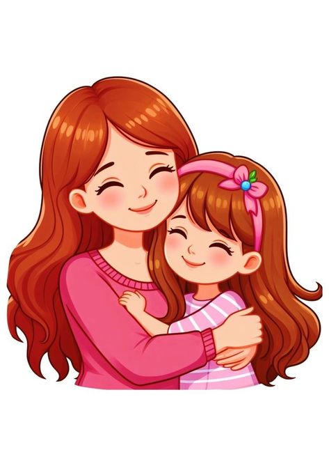 Happy Mother Daughter Pictures, Cartoon Mother And Daughter, Mother Daughter Drawing, Mom And Daughter Drawing, Mother And Daughter Drawing, Mother Daughter Art, Mother Daughter Pictures, Cupcake Logo, Girl Drawing Easy