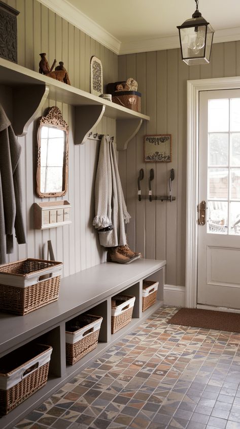 12+ Cozy Victorian Farmhouse Mudroom Essentials Farmhouse With Loft Interior, Country Farmhouse Mudroom, Farmhouse Vestibule, Old Farmhouse Aesthetic Interior, Old Farmhouse Interior Vintage, Country House Interior Farmhouse Style, Old Money Farmhouse, Colonial Farmhouse Interior Design, Farm Houseplans Interior Design