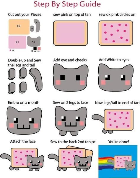 Cat Guide, Kawaii Diy, Cute Sewing Projects, Pattern Template, Nyan Cat, Plushie Patterns, Sewing Stuffed Animals, Felt Pattern, Minecraft Crafts