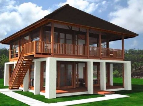 Modern Bahay Kubo, Wood House Design, Tropical House Design, Wooden House Design, Bamboo House Design, Bali House, Thai House, House On Stilts, Casa Vintage