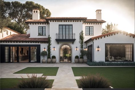 The modern Spanish home perfectly blends style, comfort, and convenience. Its unique design is characterized by its bright colors, open… | Instagram Mediterranean Style Homes Exterior, Spanish Villa Design, Spanish Mediterranean Homes Exterior, Italian House Exterior, House Facade Design, Spanish Style Home Exterior, Spanish House Design, Modern Spanish Style Homes, Modern Spanish Home