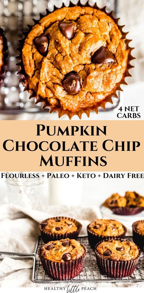 Keto Pumpkin Muffins, Flourless Muffins, Peach Healthy, Healthy Treats Recipes, Recipes Pumpkin, Pumpkin Muffin Recipes, Pumpkin Recipes Easy, Pumpkin Chocolate Chip Muffins, Peanut Butter Pumpkin