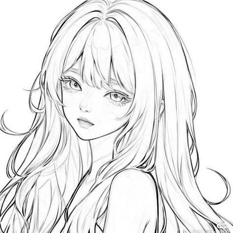 Line art, drawing, color base, base color, coloring Long Hair Drawing Female, Anime Face Drawing, Manga Coloring Book, Futurisme Retro, Body Base Drawing, Cute Sketches, 캐릭터 드로잉, Cute Easy Drawings, Wallpapers Backgrounds