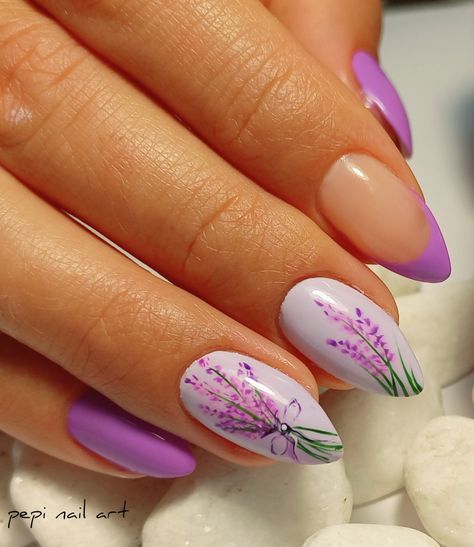 Lilac Flower Nails Design, Pansy Nails, Iris Nails, Nail Piercing, Line Nail Art, Lilac Nails, Lavender Nails, Sage Wedding, Simple Gel Nails