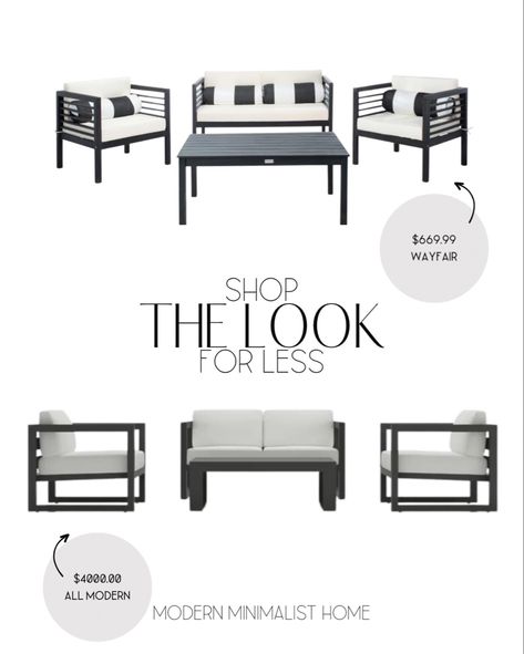 I love the modern look of black metal with white cushions but not the price tag that comes along with it! I found a beautiful outdoor furniture set from all modern and super comparable 2/3 the price at Wayfair. Outdoor furniture, outdoor pillows, outdoor rug, outdoor, outdoor planters, outdoor patio furniture, outdoor dining, outdoor dining table, outdoor dining set, modern outdoor rug, wayfair patio, affordable outdoor rugs, patio chairs, outdoor chairs, decorative outdoor pillows, outdoor pat Patio Chairs Outdoor, Dining Table Outdoor, Modern Outdoor Rugs, White Outdoor Furniture, Beautiful Outdoor Furniture, Planters Outdoor, Yard Inspiration, Dining Outdoor, Chairs Outdoor