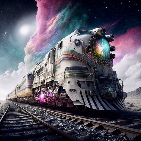 Magic Train Fantasy Art, Train Future, Fantasy Train, Idea Story, Clock Ideas, Night Train, Magic Powers, Train Pictures, Futuristic Art