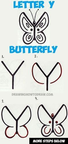 Draw A Butterfly, Easy Butterfly Drawing, Easy Step By Step Drawing, The Letter Y, How To Draw Steps, Simple Butterfly, Drawing Tutorials For Kids, Letter Y, Butterfly Drawing