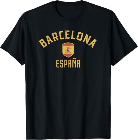 Amazon.com: Barcelona Espana Tee - Barcelona Spain T-Shirt : Sports & Outdoors Spain T Shirt Design, Barcelona Retro Jersey, Barcelona T Shirt, Barcelona Jersey 24/25, Barcelona Spain, Branded T Shirts, Barcelona, Top Styles, Spain