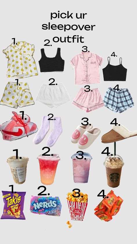 pick ur sleepover outfit 🤪 Sleepover Outfit Ideas, Sleepover Fits, Pick Ur Outfit, Pick Your Outfit, Pick An Outfit, Sleepover Outfit, Sleepover Essentials, Outfit Shuffles, Preppy Brands