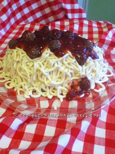 Spaghetti Cake, Cake Cream Cheese Frosting, Pasta Cake, Gravity Cake, Cake Cream, Homemade Spaghetti, Birthday Cake Ideas, 10th Birthday Parties, Cool Birthday Cakes