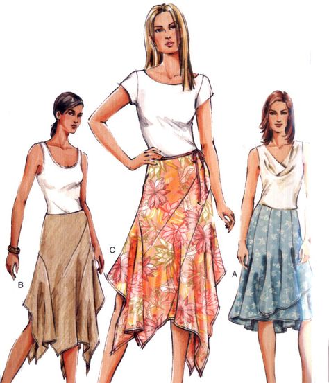 Handkerchief Skirt Pattern, Hankerchief Skirt, Handkerchief Hem Skirt, Wrap Skirt Pattern, Sewing Patterns Skirt, Diy Skirts, Tango Skirt, Handkerchief Skirt, Godet Skirt