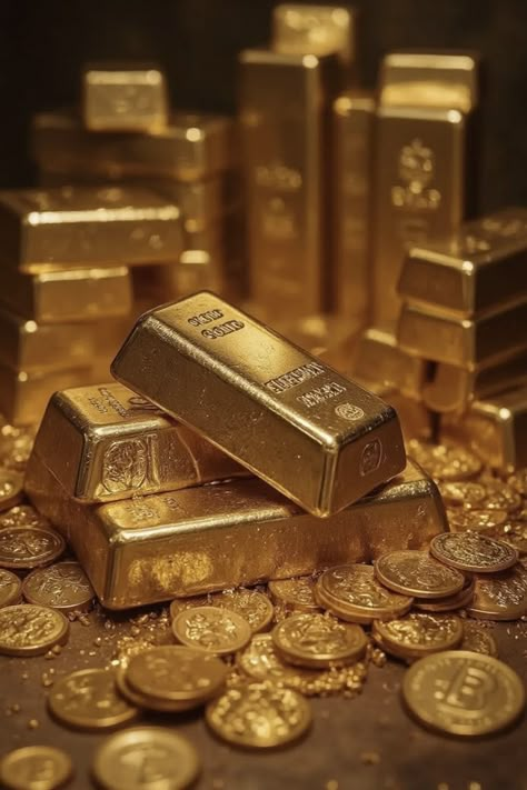 Gold Bars Aesthetic, Gold Coins Aesthetic, Gringotts Vault, Ash Cash, Zeus Aesthetic, Closets Luxury, Money Never Sleeps, Golden Coins, Crystal Rocks