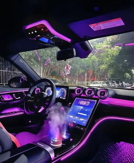 Purple Car Interior Aesthetic, Srt Car, Car Purple, Purple Car, Luxury Car Interior, Purple Interior, Girly Car, Car Decorations, Purple Decor