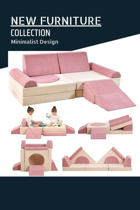 HAHASOLE Kids Couch 12PCS, Modular Kids Couch Toddler Couch, Convertible Foam Play Couch for Playroom Bedroom, Imaginative Creative Furniture Set for Boys and Girls #Kids #home #kidscouch Kids Couch, Kids Sofa, Playroom Furniture, Creative Furniture, Furniture Collection, New Furniture, Convertible, Furniture Sets, Minimalist Design