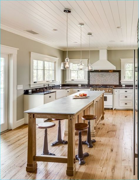 Narrow Kitchen Island With Seating, Island With Stools, Long Narrow Kitchen, Narrow Kitchen Island, Transitional Kitchen Design, Narrow Kitchen, Kitchen Island Bar, Kitchen Island Decor, Eclectic Kitchen