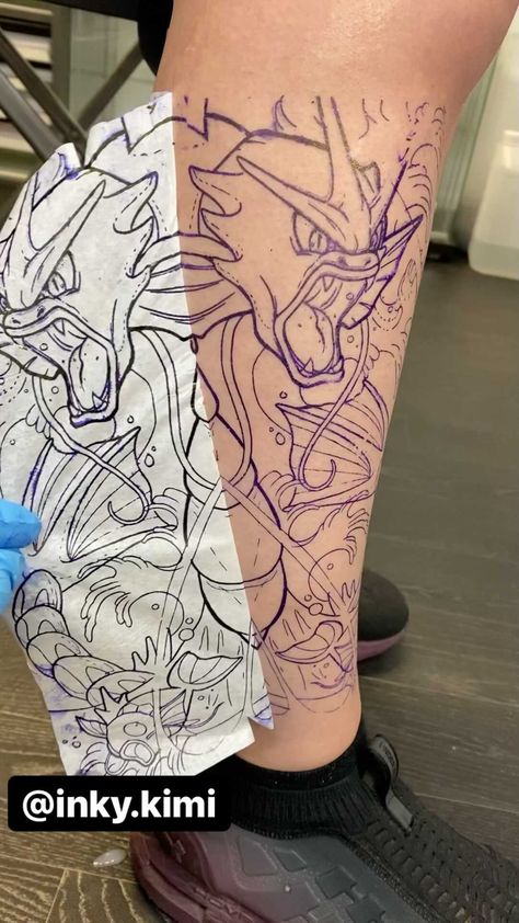 Gyrados Pokemon Tattoo, Gyarados Tattoo, Pikachu Tattoo Design, Angler Fish Tattoo, Pixel Tattoo, Pikachu Tattoo, Tattoo Uk, Gamer Tattoos, Tattoo Apprenticeship