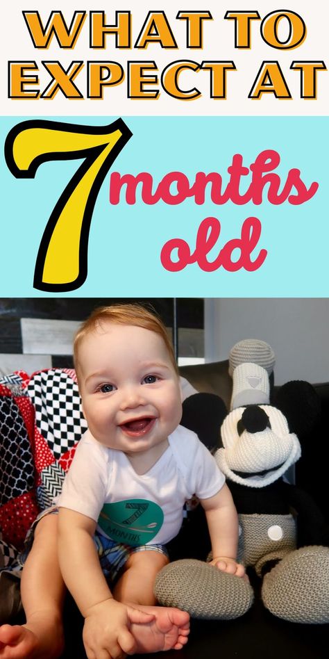 Baby milestones to look out for. What to expect as your baby grows. Baby development tips. 7 Month Old Milestones, 7 Month Milestones, Feeding Newborn, 7 Month Baby, Love What Matters, Monthly Stickers, Development Milestones, New Mom Tips, Milestone Pictures