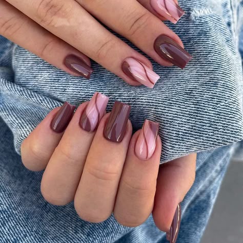 Squoval Acrylic Nails, Brown Nails Design, Fall Gel Nails, Square Nail Designs, Casual Nails, Fall Acrylic Nails, Nails For Women, Acrylic Nails Coffin Short, Brown Nails