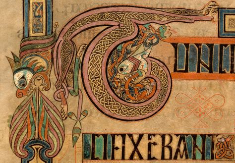 Easter is a special time of the year to marvel at the Book of Kells, since it is full of intricate symbolism referencing the Resurrection of Jesus Christ. Animals play a big part in this symbolism, with Christ’s resurrection and immortality being referenced through intricate illustrations of lions, snakes and peacocks. In folio 2v, Jesus […] Book Of Kells Art, Vikings Art, Secret Of Kells, Celtic Artwork, The Book Of Kells, Art Medieval, Celtic Viking, Book Of Kells, Animal Symbolism