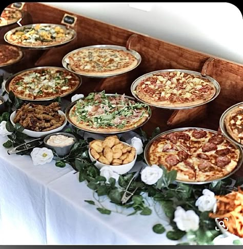 Italian Wedding Food Buffet Pasta Bar, Food Buffet Wedding, Buffet Pizza, Food For Wedding, Pizza Wedding, Pizza Buffet, Diy Wedding Food, Riverside Weddings, Wedding Reception Planning