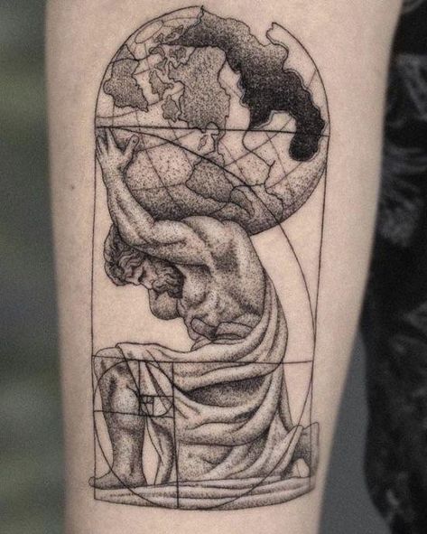 Man Carrying World Tattoo, Classical Art Tattoo Ideas, Man Holding The World Tattoo, Atlas Tattoo Stencil, Atlas Holding The World Tattoo, Atlas Drawing, Small Tattoos Ideas, Fibonacci Tattoo, Ink Tattoo Design