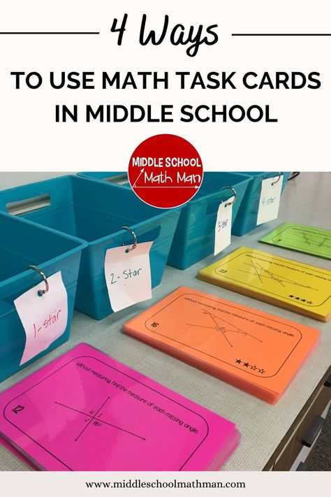 Try these 4 creative teaching ideas for middle school math task cards. These math problems make learing more fun and engaging than a traditional middle school math worksheet. Whether you teach 5th grade, 6th grade, 7th grade, or 8th grade math, these task card ideas are a perfect fit for the classroom. Middle School Math Intervention Classroom, First Day Math Activities Middle School, Sixth Grade Math Classroom, Middle School Math Organization, 8th Grade Math Projects Middle School, Teaching Algebra Middle School, 7th Grade Classroom Ideas, 8th Grade Math Classroom Decorations, Middle School Math Classroom Decorating Ideas