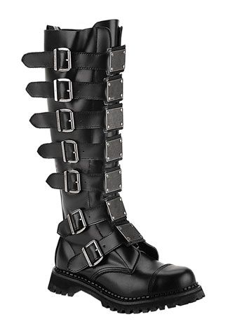 REAPER-30 Black Leather Boots Knee High Combat Boots, Creeper Boots, Steampunk Boots, Demonia Boots, Rock Boots, Goth Shoes, Goth Boots, Gothic Boots, Demonia Shoes