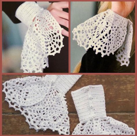 A lacy crochet cuff pattern very popular at the moment Free Victorian Crochet Patterns, Crochet Lace Cuffs, Crochet Wrist Cuffs, Crochet Gothic, Victorian Crochet Patterns, Lace Wrist Cuffs, Sewing Beads, Crochet Victorian Collar, Romantic Crochet