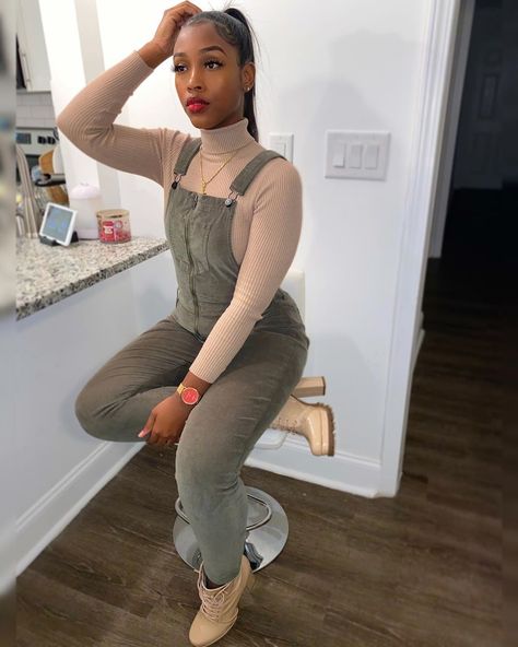 Caitlyn K. Davis 👑 🌐 on Instagram: “A whole vibe ✨#ILoveNeutralcolors Outfit + Booties: @fashionnova Fashion Nova Partner . Take Me Back Corduroy Overalls - Olive Just Drop…” Black Women Fall Outfits Street Styles, Outfits Black Women Baddie, Black Women Baddie, Outfits Black Women, Twisted Hair, Fashion Nova Outfits, Girls Fall Outfits, Looks Black