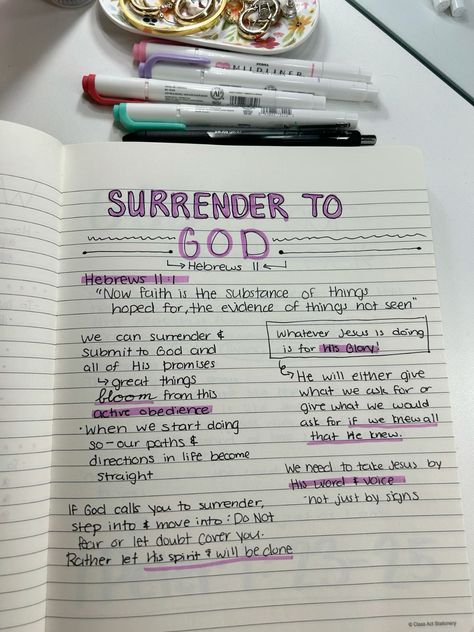 SURRENDER TO GOD Self Worth Bible Study, Topics For Bible Study, Bible Pages To Read, Bible Journaling Ideas Notebooks Cover, Journaling To God, Bible Study Notes Journal Aesthetic, Aesthetic Bible Study Notes, God Notes Bible Studies Aesthetic, Bible Study Journal Ideas Notebooks