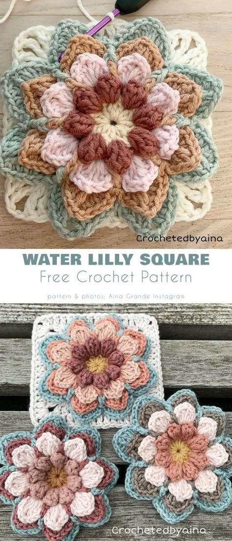 Afgan Granny Square, Succulent Granny Square, Unique Crochet Designs, Crochet Kindness Ideas, Plant Granny Square Crochet, Sunflower Crochet Square, Unusual Crochet Projects, Free Crochet Gnome Pattern, Pretty Granny Squares