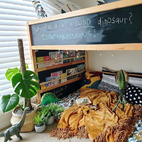 Jovana on Instagram: “I had to nag for about 2 years to get this Ikea bookshelf made by my darling 🙄 so now I'm happy. Just used little wood slats from…” Ikea Kura Bed Reading Nook, Ikea Kura Bed Underneath, Ikea Kura Loft Bed Ideas, Ikea Kura Baby And Toddler, Ikea Kura Reading Nook, Kura Bed Book Shelf, Ikea Kura Bed Bookshelf, Kura Bookshelf, Kura Bed Decor