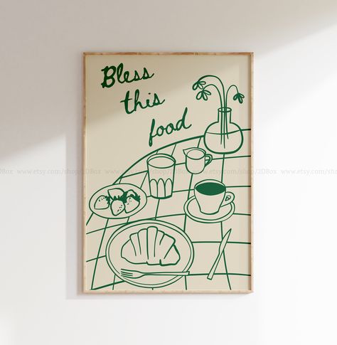 Christian Breakfast Print, Bless This Food, Christian Art print for Dinner, Bible Verse Kitchen Decor, Faith based Dining Room Prints Home Wall Quotes, Christian Food, Christian Room Decor, Christian Room, Drawing Pro, Faith Based Art, Bible Artwork, Mini Cafe, Play Cafe