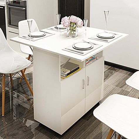 24 Clever Small Kitchen Organization Ideas You Need to Try Space Saving Kitchen Table, Kitchen Table With Storage, Apartemen Studio, Organiser Cucina, Foldable Dining Table, Small Kitchen Tables, Small Kitchen Organization, Space Saving Kitchen, Folding Dining Table