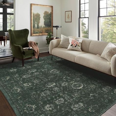 Amazon.com: LIMON HOME Olive Green Area Rug 8x10 for Living Room,Washable Rugs,Stain Resistant 8 by10 Carpet,Vintage Farmhouse Emerald Green Rug for Bedroom : Home & Kitchen Dark Green Rug Living Room, Emerald Rugs, Green Carpet Living Room, Green Bedroom Rug, Brown Carpet Living Room, Green Rug Living Room, Dark Brown Carpet, Dark Green Rug, Forest Green Rug