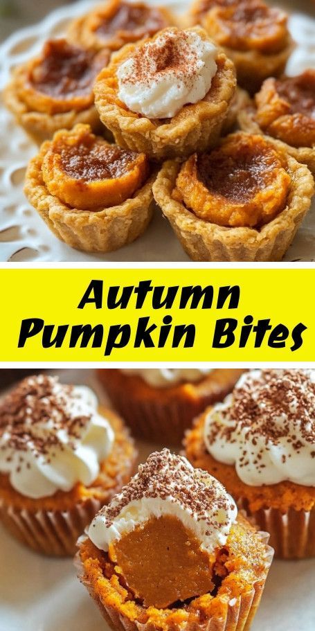 Mini Pumpkin Pies with a Twist - Bite-sized treats perfect for autumn gatherings. Creamy pumpkin filling in a flaky crust, spiced just right. A delicious fall indulgence that's easy to make. Serve with whipped cream and a sprinkle of cinnamon for a sweet dessert. #MiniPumpkinPies #FallDesserts #PumpkinSpice #AutumnBaking #EasyRecipes Pumpkin Bites, Pumpkin Pie Bites, Mini Pumpkin Pies, Pie Bites, Pumpkin Pies, Flaky Crust, Mini Pumpkins, Fall Baking, Fall Desserts