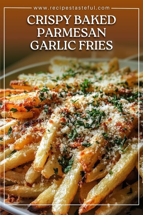 Deliciously crispy baked fries tossed in garlic butter and topped with freshly grated Parmesan cheese and parsley. A healthier alternative to traditional fries, perfect as a side dish or snack! Garlic Parmesan Fries, Loaded Fries, Baked Fries, Garlic Fries, Cheese Fries, Quick Weeknight Meals, Garlic Parmesan, Vegetarian Cheese, Parmesan Cheese