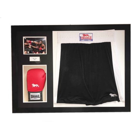 Boxing 3D Display Case For Boxing Shorts, Glove, Photo and title in Black Frame Boxing Glove Display, Glove Display, 3d Box Frames, 3d Display, 3d Frames, Shadow Box Ideas, Deep Box Frames, Boxing Glove, Boxing Shorts