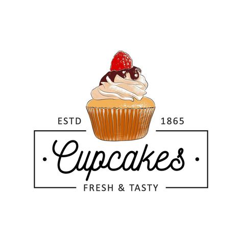 Vintage style bakery shop simple label, badge, emblem, logo template. Graphic food art with engraved cupcake design vector element with typography. Hand drawn pastry on white background. Typography Hand Drawn, Bakery Shop, Emblem Logo, Design Vector, Logo Templates, Food Art, Vector Art, Pastry, Cupcake