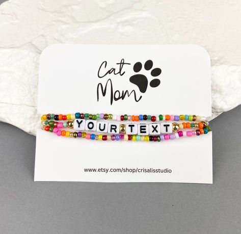 Mother's Day Multicolor Custom Name Bracelet, Playful Multicolor Custom Name Bracelet, Beaded Bracelets Dog Mom, Cat Bead Bracelet, Name Bracelets, Cat Bracelet, Bracelets Beaded, Acrylic Letters, Moms Bracelet