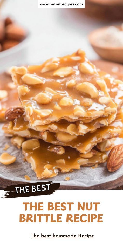 Perfectly sweet, delightfully crunchy, and loaded with toasted nuts, this Nut Brittle is a holiday classic! Ideal for Christmas gift boxes, dessert trays, or a festive goodie bag, this brittle is as easy to make as it is delicious. Impress family and friends with a treat that’s perfect for sharing! Save this recipe for a sweet holiday treat everyone will love! Chocolate Almond Brittle Recipes, Pine Nut Brittle, Coconut Brittle Recipes, Almond Brittle Easy, Nut Brittle Recipe, Cashew Brittle, Nut Brittle, White Chocolate Pretzels, Almond Brittle