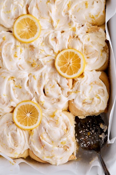 Meyer Lemon Sweet Rolls (Soft, Fluffy) Lemon Sweet Rolls, Sweet Rolls Recipe, Lemon Rolls, Meyer Lemon Recipes, Sweet Roll Recipe, Lemon Frosting, Lemon Bundt Cake, Baked Rolls, Sweet Rolls