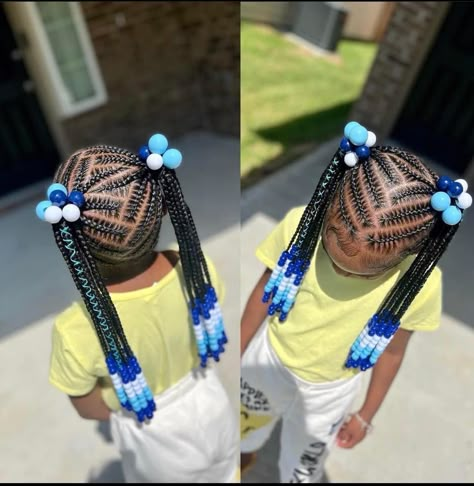 2 Braided Ponytails For Kids, Two Braided Ponytails For Kids, Kid Braid Styles With Beads, Children Braids, Lil Girl Hairstyles Braids, Reign Hairstyles, Kids Braids With Beads, Braids And Beads, Two Ponytail Hairstyles