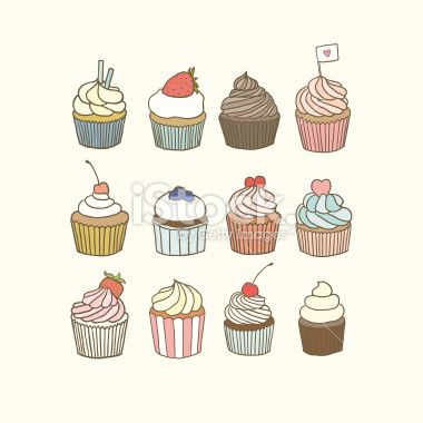 Set of 12 vector hand drawn cupcakes Royalty Free Stock Vector Art Illustration Cute Cupcake Drawing, Cupcakes Wallpaper, Cupcake Illustration, Cupcake Vector, Cupcake Drawing, Dessert Illustration, Cake Drawing, Cake Illustration, Cupcake Art