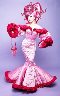 Kam Hugh | RuPaul's Drag Race Wiki | Fandom Pastel Runway, Jean Paul Gaultier Runway, Gaultier Runway, Drag Dresses, Theme Pastel, Drag Queen Costumes, Drag Queen Outfits, Race Outfit, Haute Couture Looks