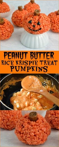 Peanut Butter Rice Krispie Treat Pumpkin Recipe is perfect for any fall gathering or cute Halloween treat. Ready in only 20 minutes, everyone will love them! Pumpkin Rice Krispies, Pumpkin Rice Krispie Treats, Halloween Rice Krispie Treats, Peanut Butter Rice Krispie Treats, Pumpkin Rice, Pasteles Halloween, Peanut Butter Rice Krispies, Cute Halloween Treats, Krispie Treats Recipe