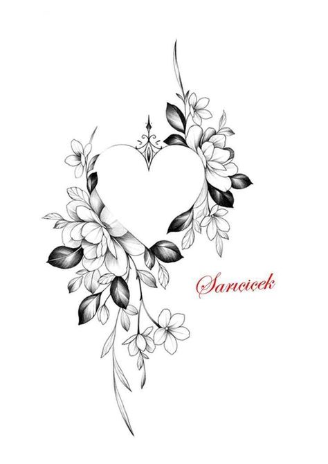 Flower Heart Tattoo Color, Heart Coverup Tattoo, Floral Heart Tattoo, Flower Heart Tattoo, Flor Tattoo, Mama Tattoo, Tattoo Shading, Birth Flower Tattoos, Shoulder Tattoos For Women