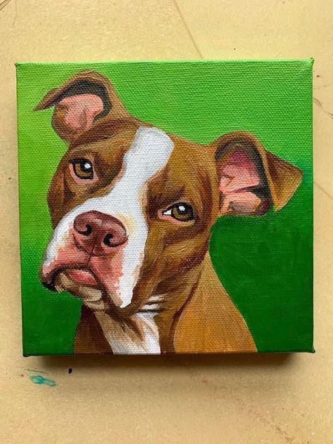 Simple Dog Painting, Easy Small Canvas Paintings, Dog Paintings Acrylic, Pitbull Painting, Dog Painting Canvas, Acrylic Dog Painting, Pitbull Artwork, Dog Painting Ideas, Painting Small Canvas